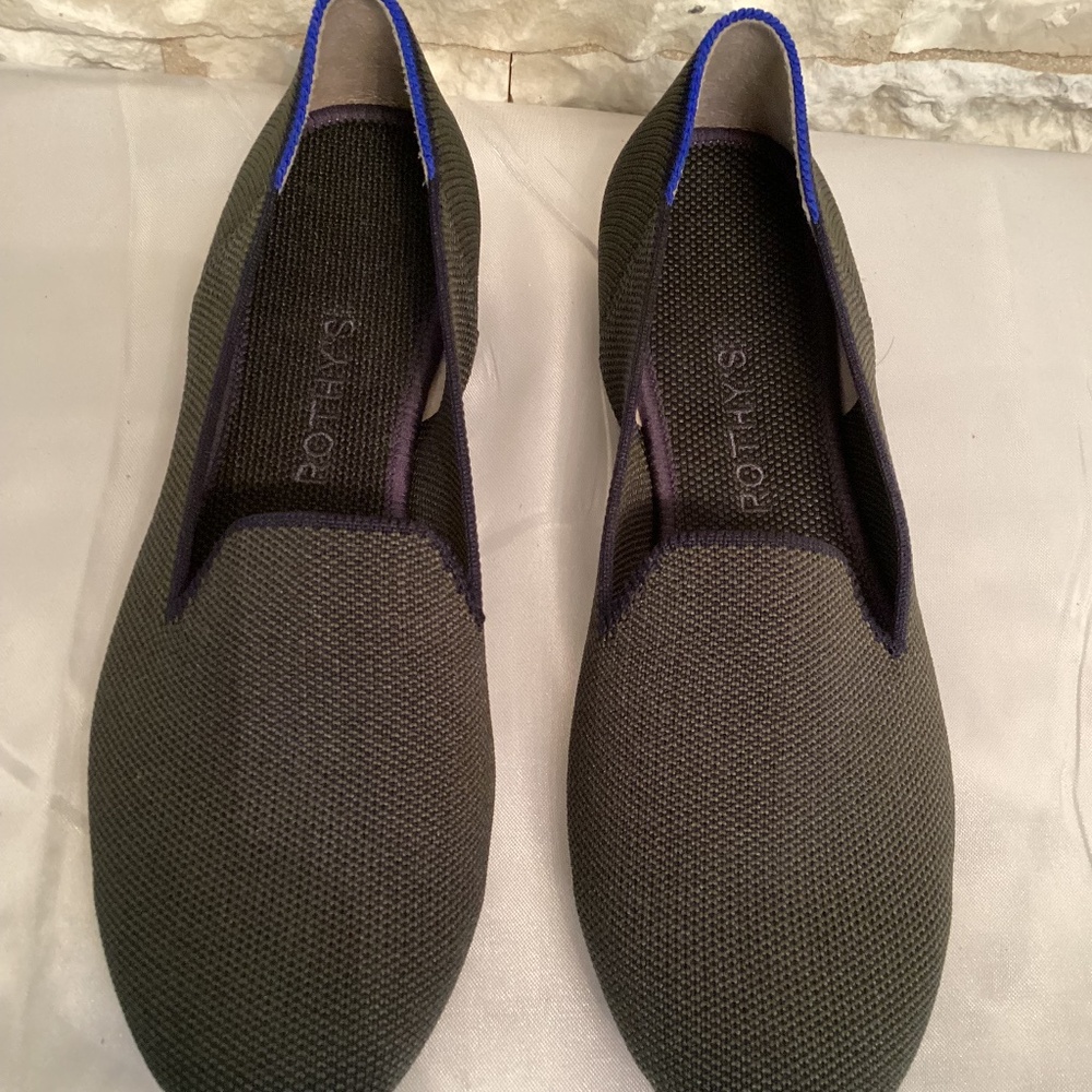 Rothy's The Loafer - Olive Green with Navy Blue Trim